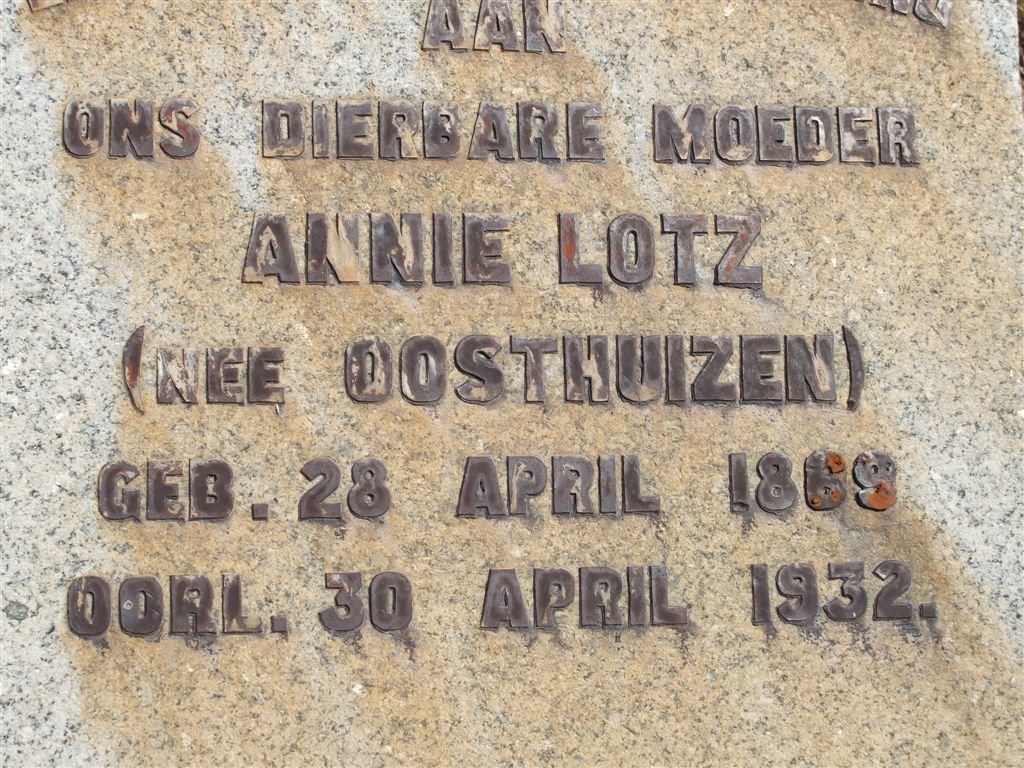 LOTZ Annie nee OOSTHUIZEN 1869-1932