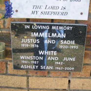 IMMELMAN Justus 1919-1976 &amp; Sadie 1920-1995 :: WHITE Winston 1941-1987 &amp; June 1942- :: WHITE Ashley Sean 1967-2009