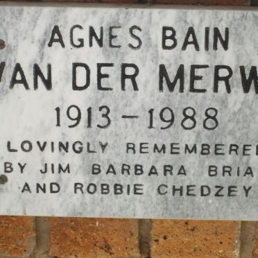 MERWE Agnes Bain, van der 1913-1955