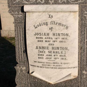 HINTON Josiah 1832-1905 &amp; Annie SEARLE 1848-1912