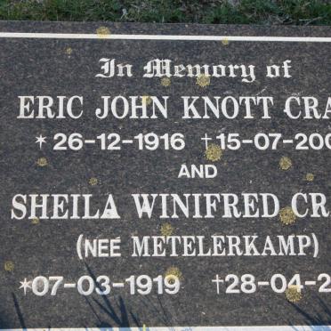 CRAIG Eric John Knott 1916-2003 &amp; Sheila Winifred METELERKAMP 1919-2007