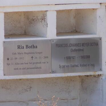 BOTHA Francois Johannes Meyer 1921-2008 :: BOTHA Maria Magdalena nee KRUGER 1912-2008