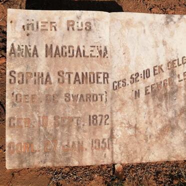 STANDER Anna Magdalena Sopiha nee DE SWARDT  1872-1951