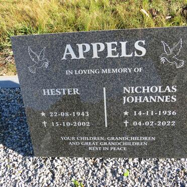 APPELS Nicholas Johannes 1936-2022 &amp; Hester 1943-2002