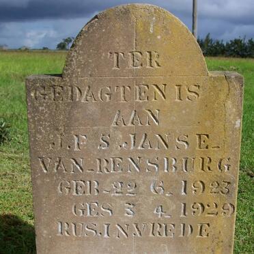 RENSBURG J.F.S., Janse van 1923-1929