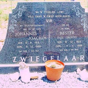 ZWIEGELAAR Johannes Joachim 1919-1988 &amp; Hester GREEFF 1923-1995