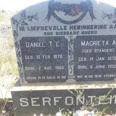 SERFONTEIN Daniel T.E 1870-1955 &amp; Magrieta A. STANDER 1878-1952