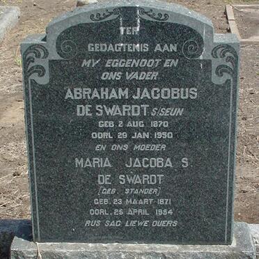 SWARDT Abraham Jacobus, de 1870-1950 &amp;  Maria Jacoba S. STANDER 1871-1954