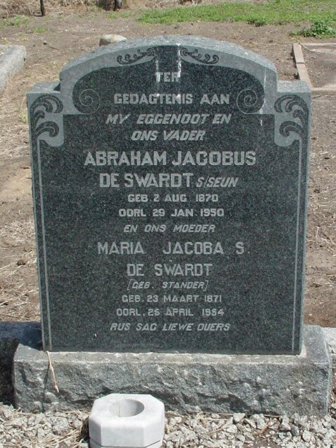 SWARDT Abraham Jacobus, de 1870-1950 &amp;  Maria Jacoba S. STANDER 1871-1954