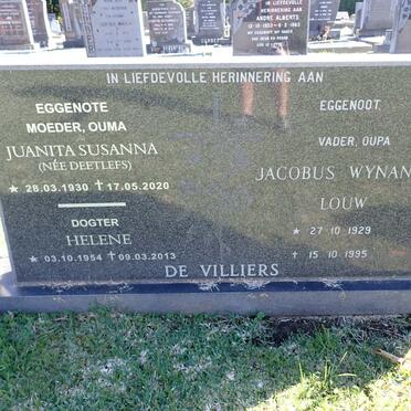 VILLIERS Jacobus Wynand Louw, de 1929-1995 & Juanita Susanna DEETLEFS 1930-2020 :: ? Helene 1954-2013 