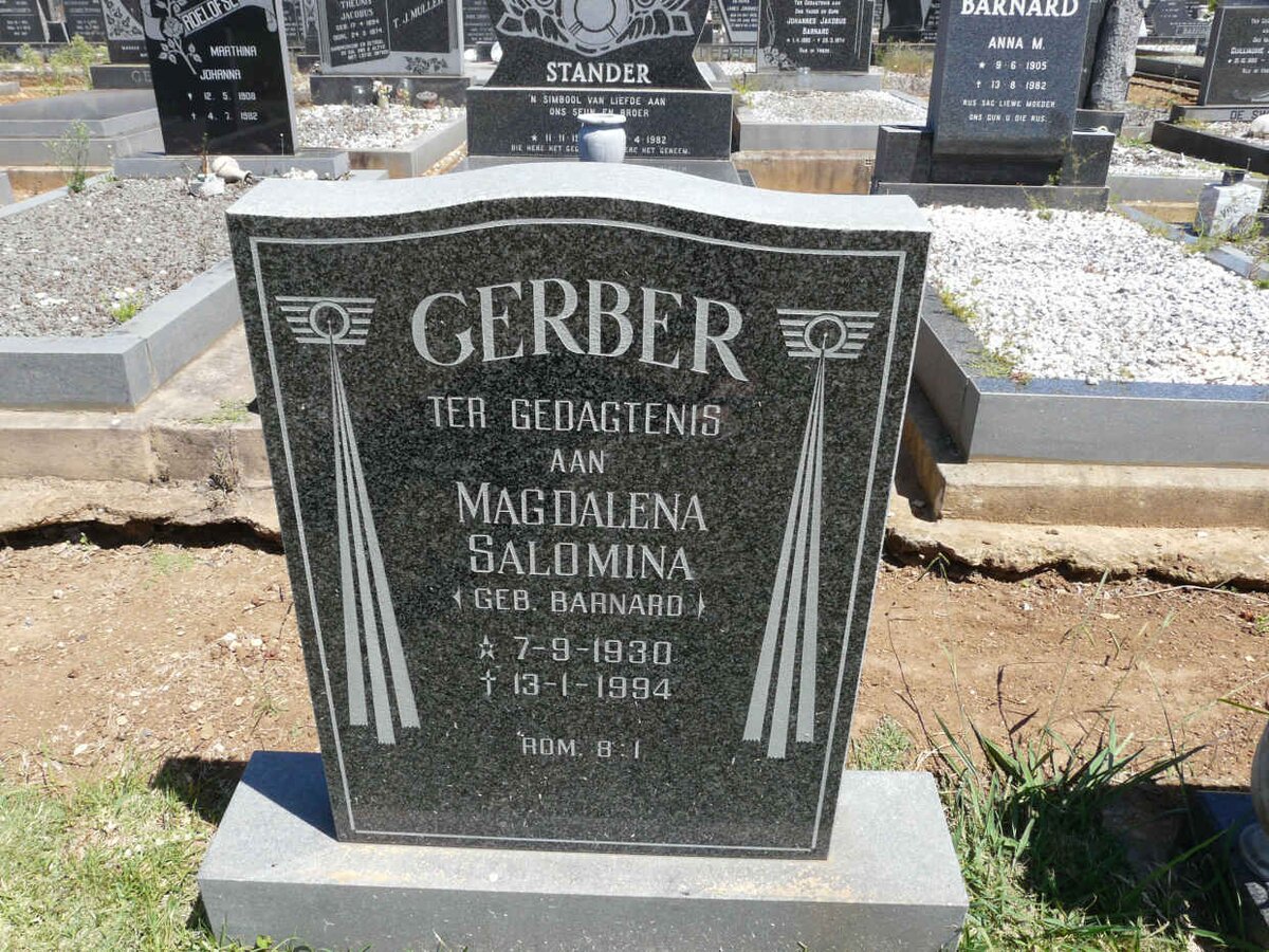 GERBER Magdalena Salomina nee BARNARD 1930-1994