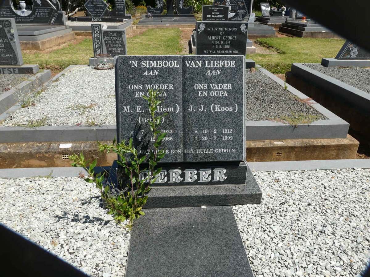 GERBER J.J. 1912-1992 &amp; M.E. BOTHA 1922-1986