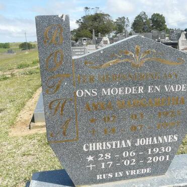 BOTHA Christian Johannes 1930-2001 &amp; Anna Margaretha 1923-1997
