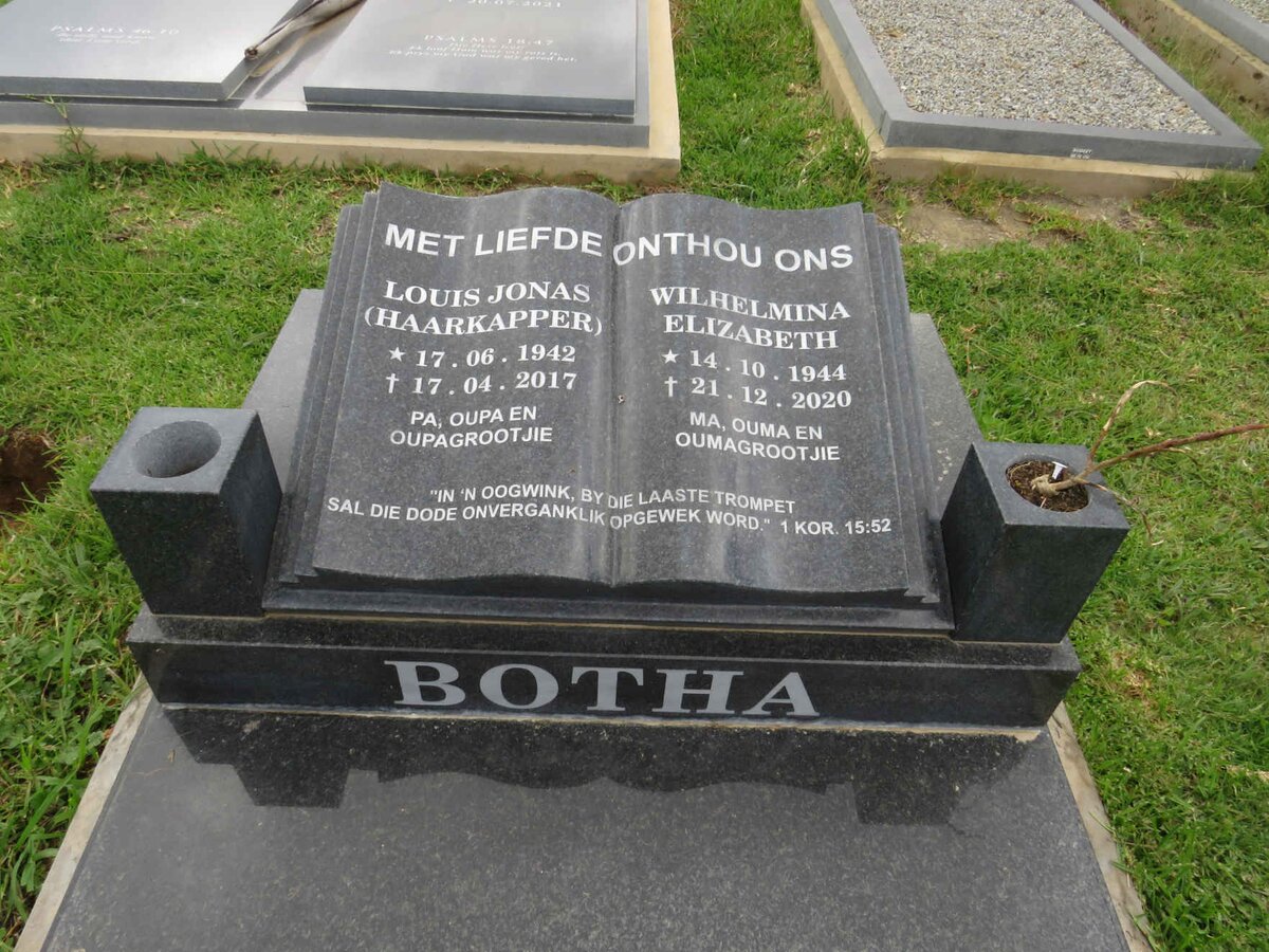 BOTHA Louis Johannes 1942-2017 &amp; Wilhelmina Elizabeth 1944-2020