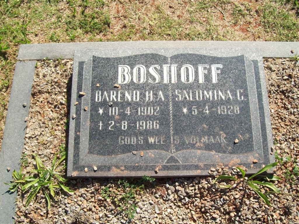 BOSHOFF Barend H.A. 1902-1986 &amp; Salomina C. 1928-