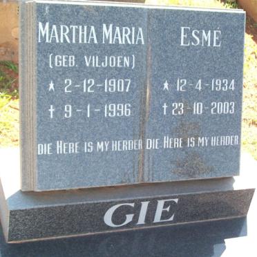 GIE Martha Maria nee VILJOEN 1907-1996 :: GIE Esmé 1934-2003