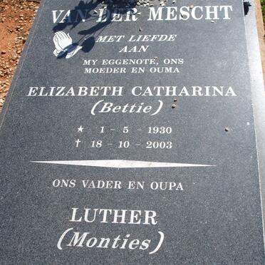 MESCHT Luther, van der 1922-2005 &amp; Elizabeth Catharina 1930-2003