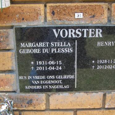 VORSTER Henry 1928-2012 &amp; Margaret Stella du PLESSIS 1931-2011