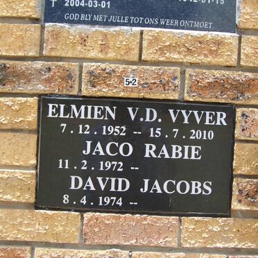 VYVER Elmien, v.d. 1952-2010 :: RABIE Jaco 1972- :: JACOBS David 1974-