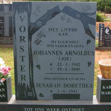 VORSTER Johannes Arnoldus 1942-2009 &amp; Susarah Dorothea 1943-