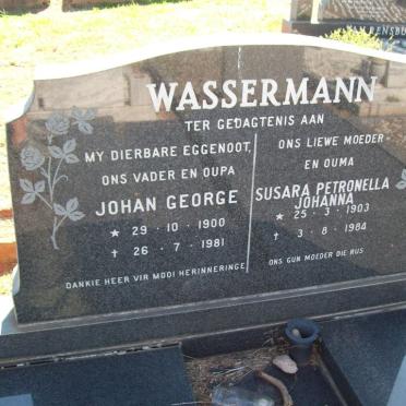 WASSERMAN Johan George 1900-1981 &amp; Susara Petronella Johanna 1903-1984