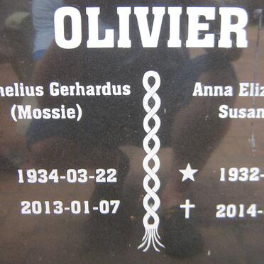 OLIVIER Cornelius Gerhardus 1934-2013 &amp; Anna Elizabeth Susanna 1932-2014