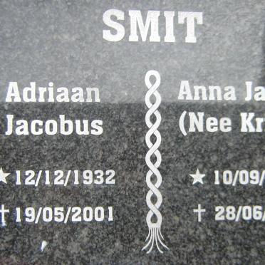 SMIT Adriaan Jacobus 1932-2001 &amp; Anna Jacoba KRIEK 1934-2013