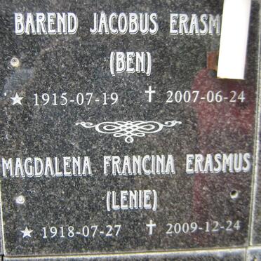 ERASMUS Barend Jacobus 1915-2007 &amp; Magdalena Francina 1918-2009