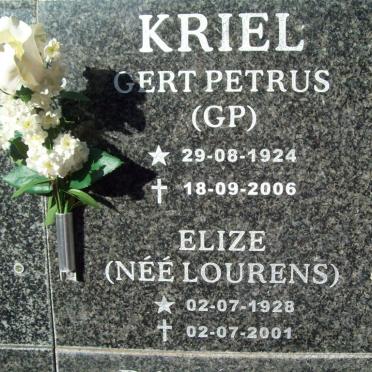 KRIEL Gert Petrus 1924-2006 &amp; Elize LOURENS 1928-2001