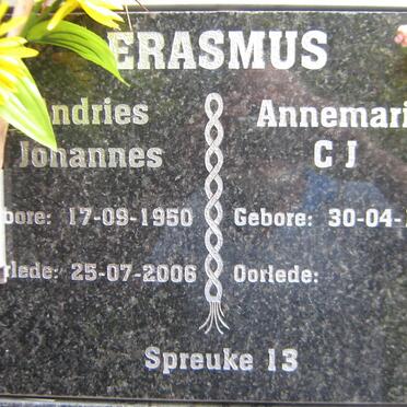 ERASMUS Andries Johannes 1950-2006 &amp; Annemarie C.J. 195?-