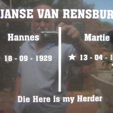 RENSBURG Hannes, Janse van 1929- &amp; Martie 1937-