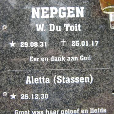 NEPGEN W. du Toit 1931-2017 &amp; Aletta STASSEN 1930-