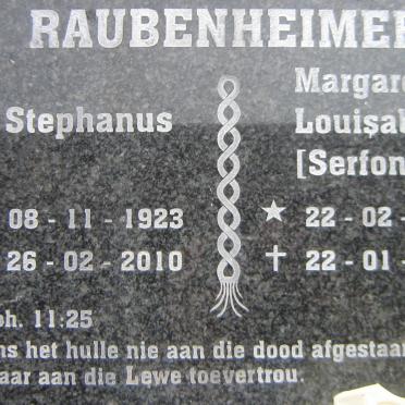 RAUBENHEIMER Stephanus 1923-2010 &amp; Margaretha Louisabella SERFONTEIN 1929-2014