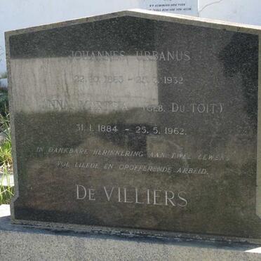 VILLIERS Johannes Urbanus, de 1883-1932 &amp; Anna Martha DU TOIT 1884-1962