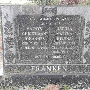 FRANKEN Mathys Christiaan Johannes 1882-1961 &amp; Jacoba Maryna Helena FOURIE 1904-1981