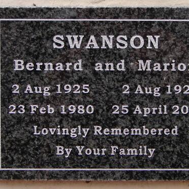 SWANSON Bernard 1925-1980 &amp; Marion 1925-2012