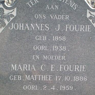 FOURIE Johannes J. 1858-1938 &amp; Maria C.E. MATTHEE 1886-1959