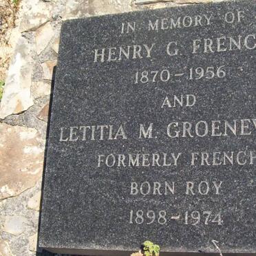FRENCH Henry G. 1870-1956 :: GROENEWALD Letitia M. formerly FRENCH nee ROY 1898-1974