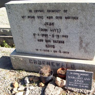 GROENEWALD Koos 1905-1977 &amp; Jean LUYT 1903-1957 :: JONES Margaret Ann nee GROENEWALD 1931-1994