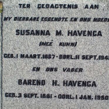 HAVENGA Barend H. 1881-1950 &amp; Susanna M. KUHN 1887-1948