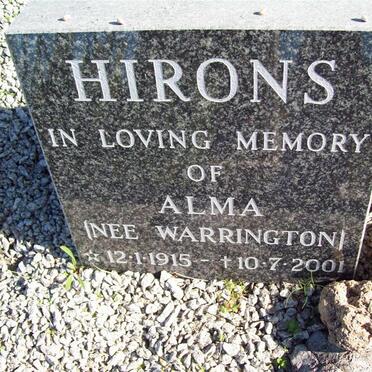 HIRONS Alma nee WARRINGTON 1915-2001