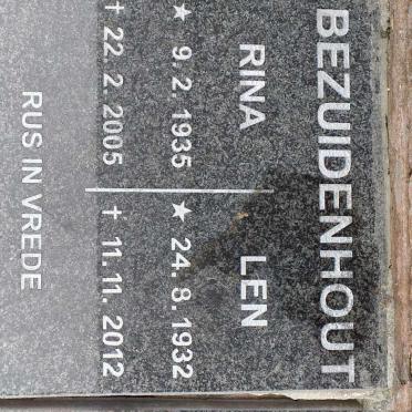 BEZUIDENHOUT Len 1932-2012 &amp; Rina 1935-2005