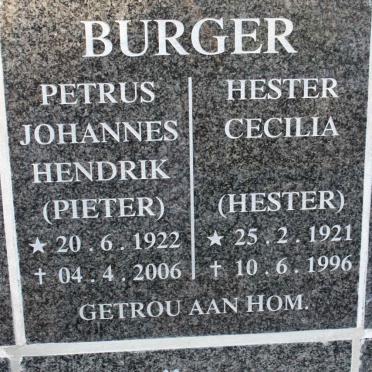 BURGER Petrus Johannes Hendrik 1922-2006 &amp; Hester Cecilia 1921-1996