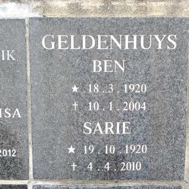 GELDENHUYS Ben 1920-2004 &amp; Sarie 1920-2010