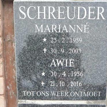 SCHREUDER Awie 1956-2016 &amp; Marianne 1959-2003