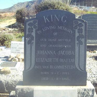 KING Johanna Jacoba Elizabeth nee VAN BLOMMESTEIN 1883-1965