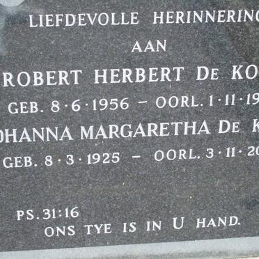 KOCK Robert Herbert, de 1956-1993 :: DE KOCK Johanna Margaretha 1925-2006