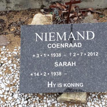 NIEMAND Coenraad 1938-2012 &amp; Sarah 1938-