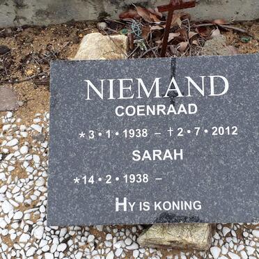 NIEMAND Coenraad 1938-2012 &amp; Sarah 1938-