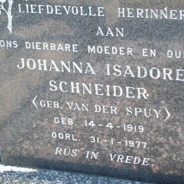 SCHNEIDER Johanna Isadore nee VAN DER SPUY 1919-1977